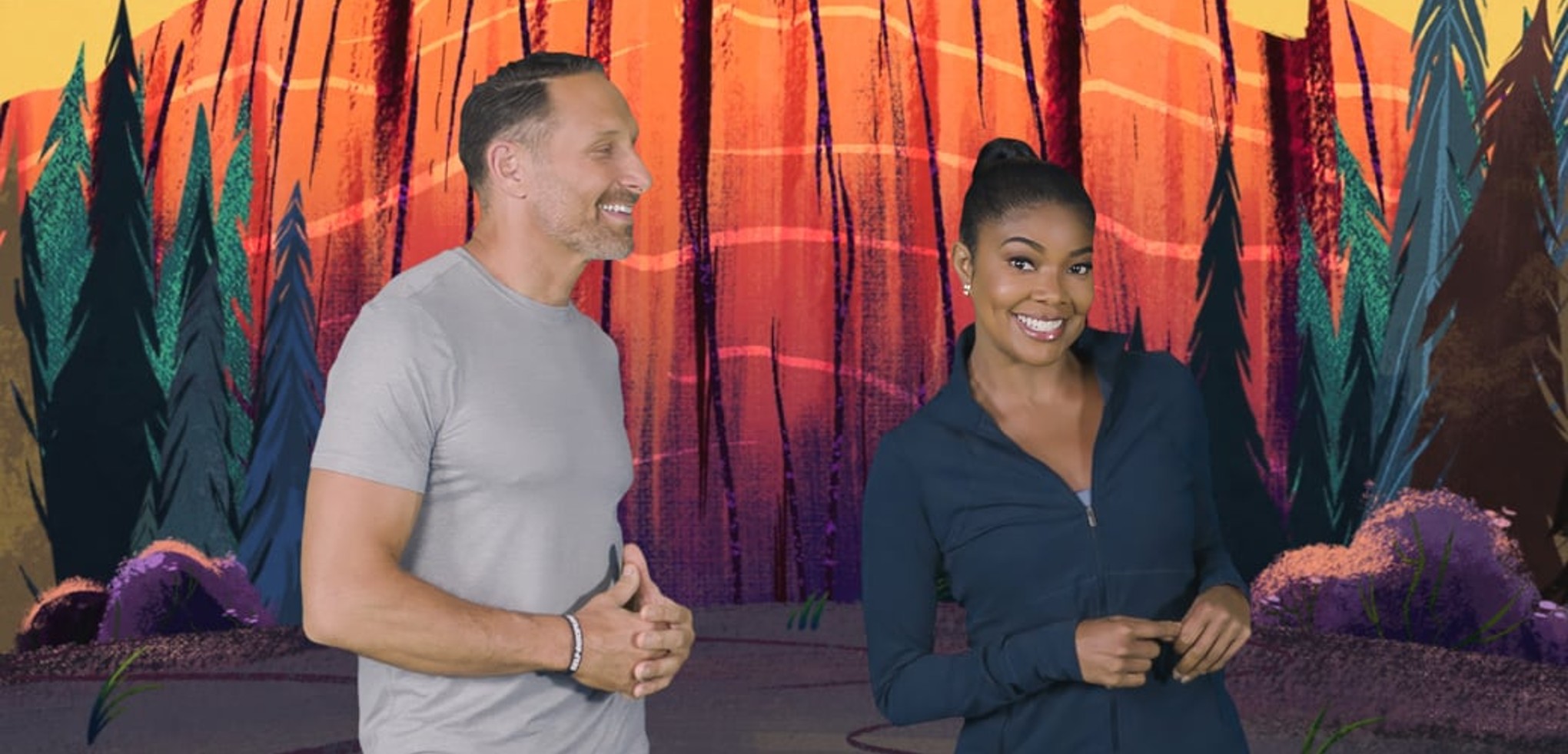 Gabrielle Union and Gregg Miele smiling as they get ready for adventure training