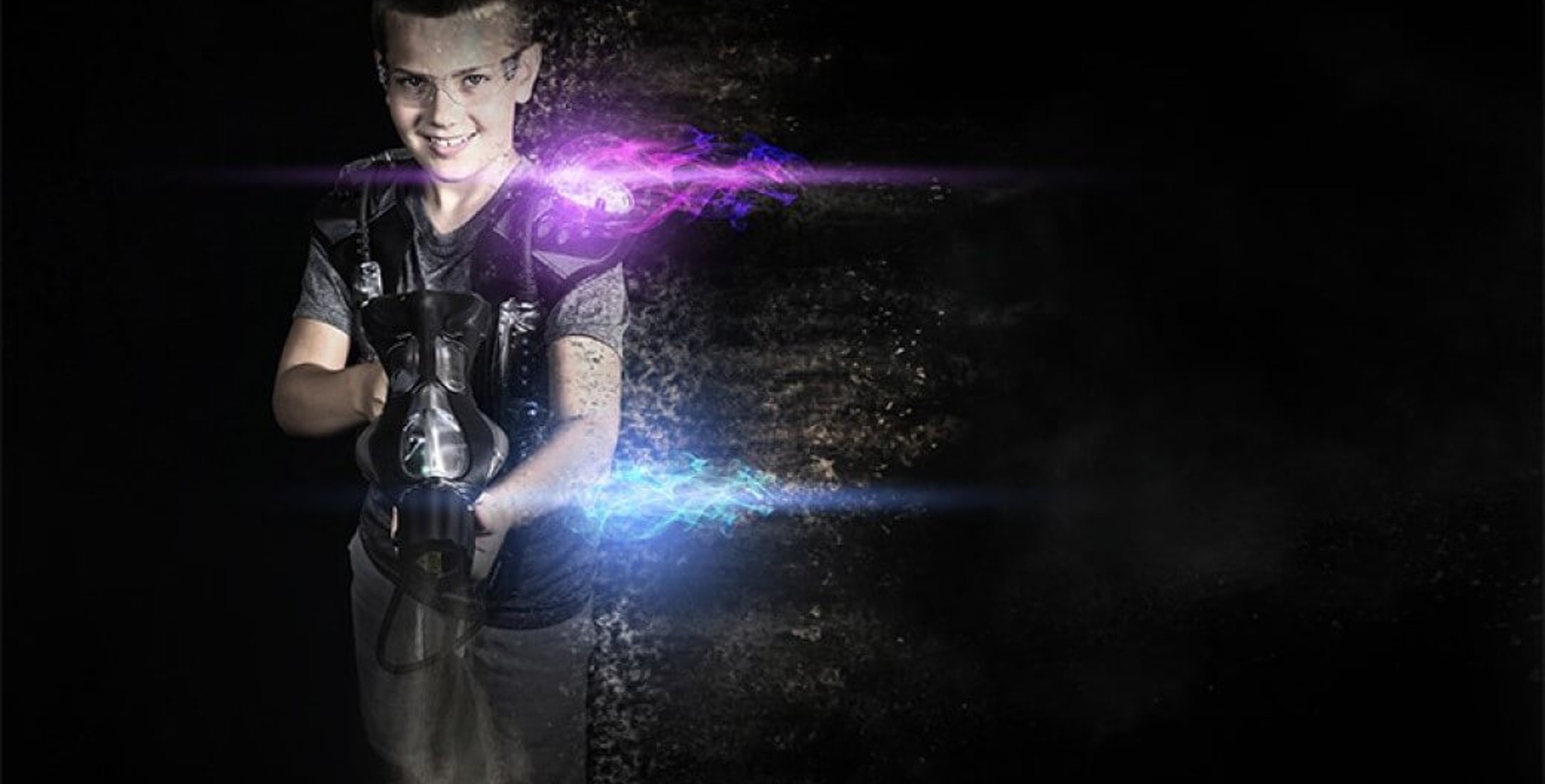 boy playing with a laser gun