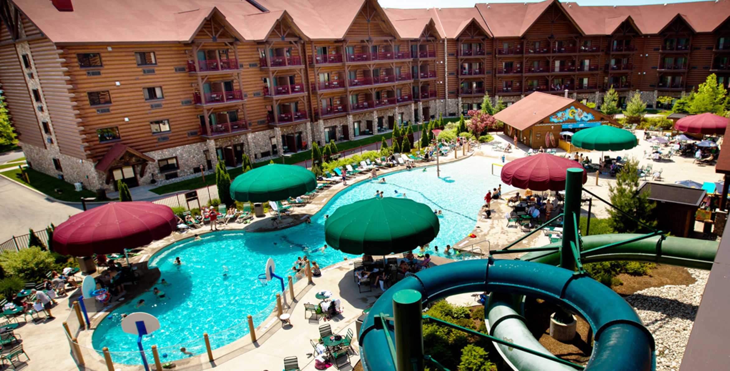 Overview of Loon Lagoon outdoor pool area 