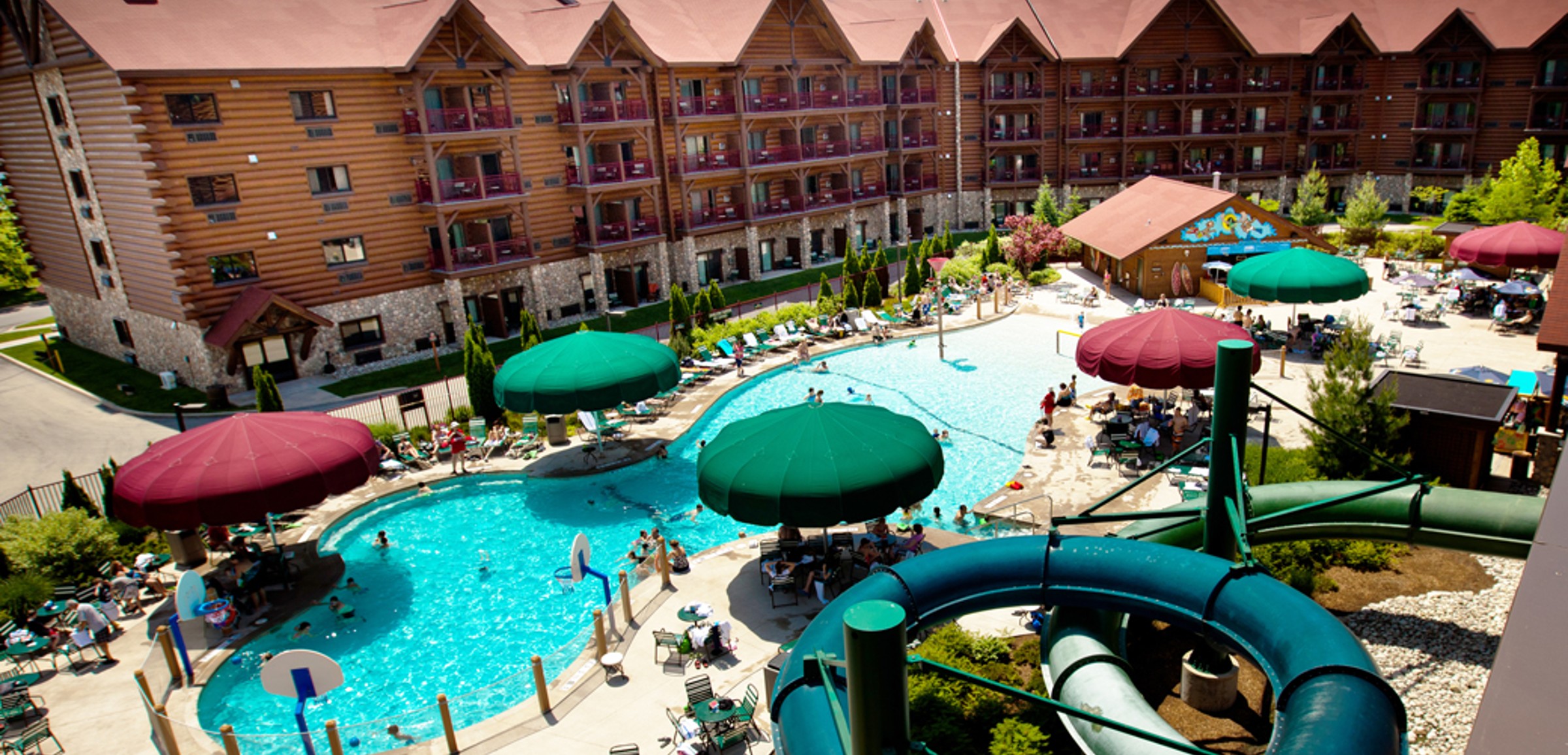 Overview of Loon Lagoon outdoor pool area 