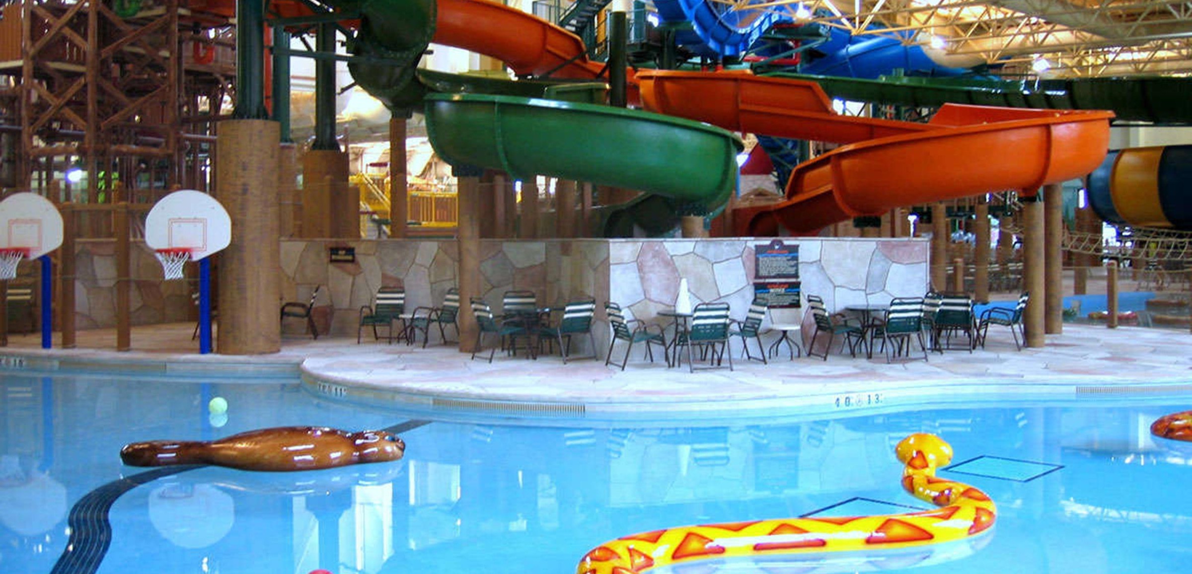 basketball hoop in an indoor pool