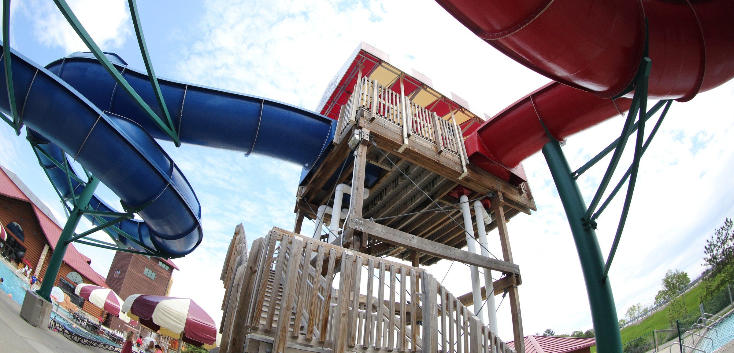View of two outdoor water slides