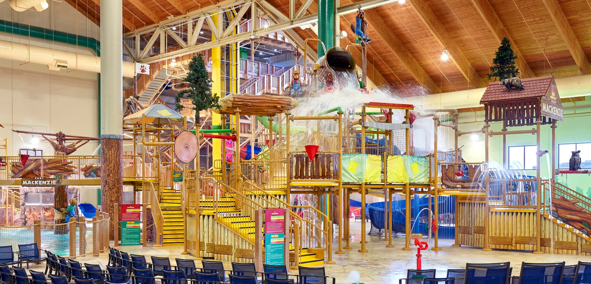 A wide shot of the water treehouse