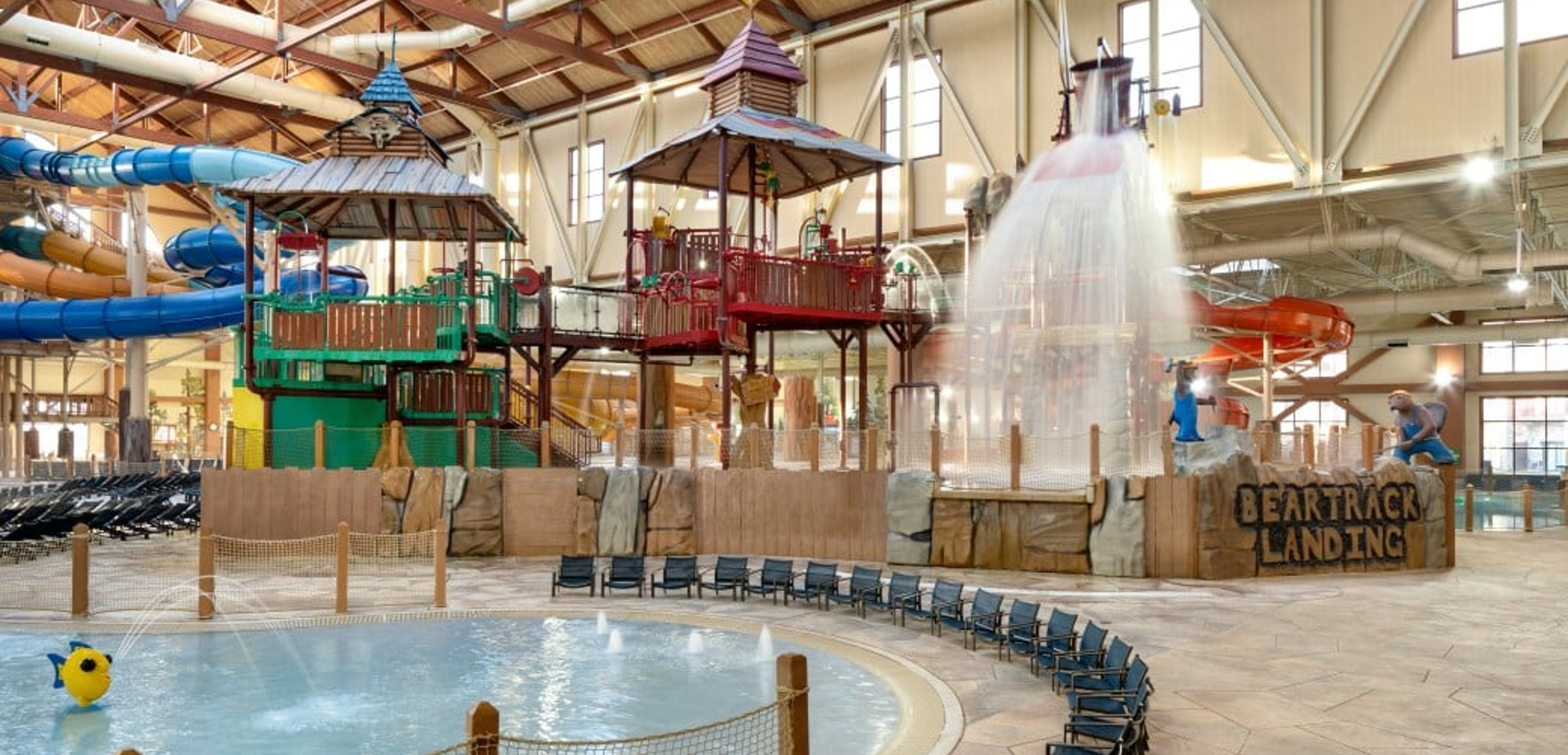 A wide shot of the water treehouse