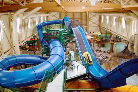 Wide view of the Niagara Rapids Run's multiple tube slides