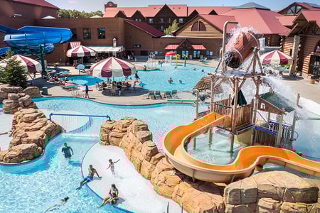 aerial shot of the Dells outdoor pool