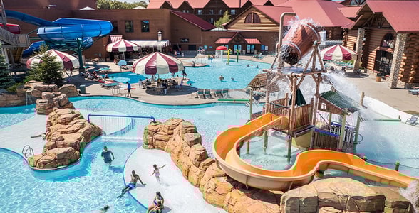 aerial shot of the Dells outdoor pool