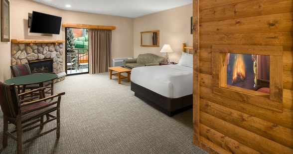 suite with a fireplace