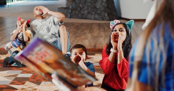 family howling during story time