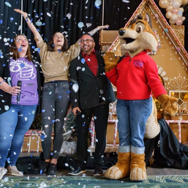 Guests enjoying in front of Ginger Bread house in poconos
