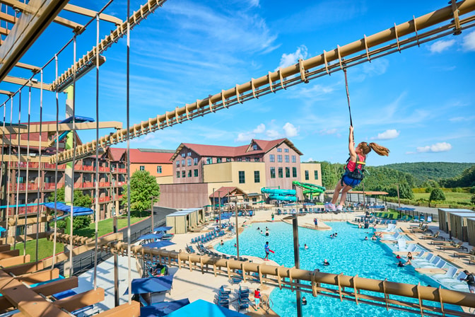 Great Wolf Resorts water park with rope course and pools