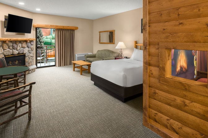 suite with a fireplace