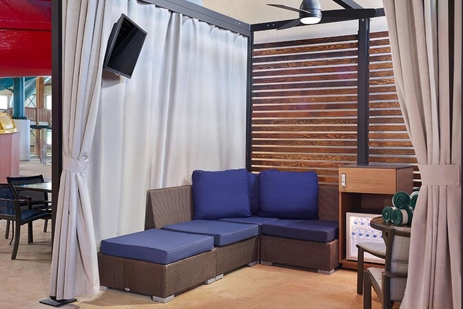 The indoor cabanas at Great Wolf Lodge indoor water park and resort.