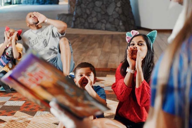 family howling during story time