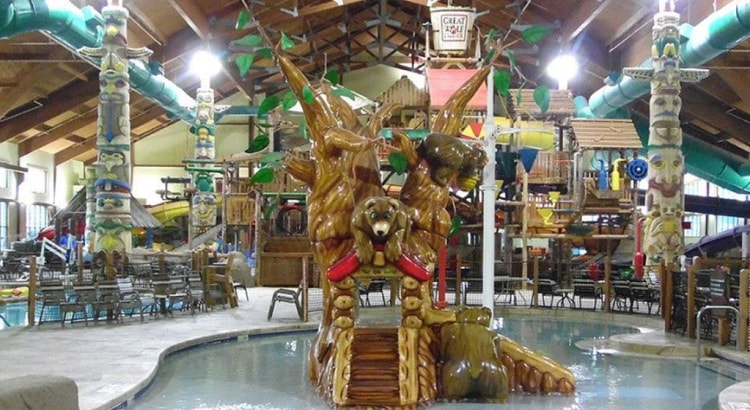 The indoor oak tree feature in a pool 