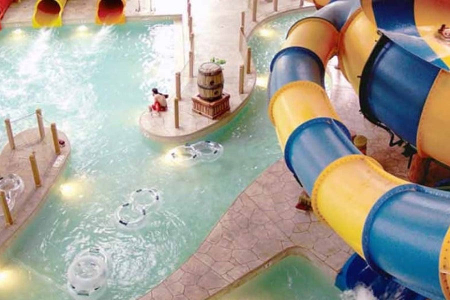 Top view of the Canada Vortex extreme ride at Great Wolf Lodge indoor water park and resort.