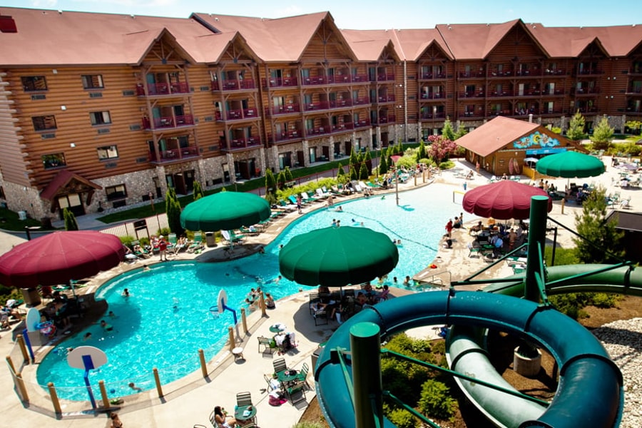 Overview of Loon Lagoon outdoor pool area 