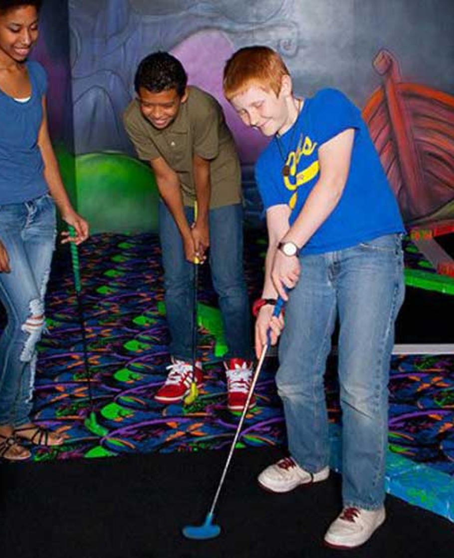 guests playing a game of mini golf