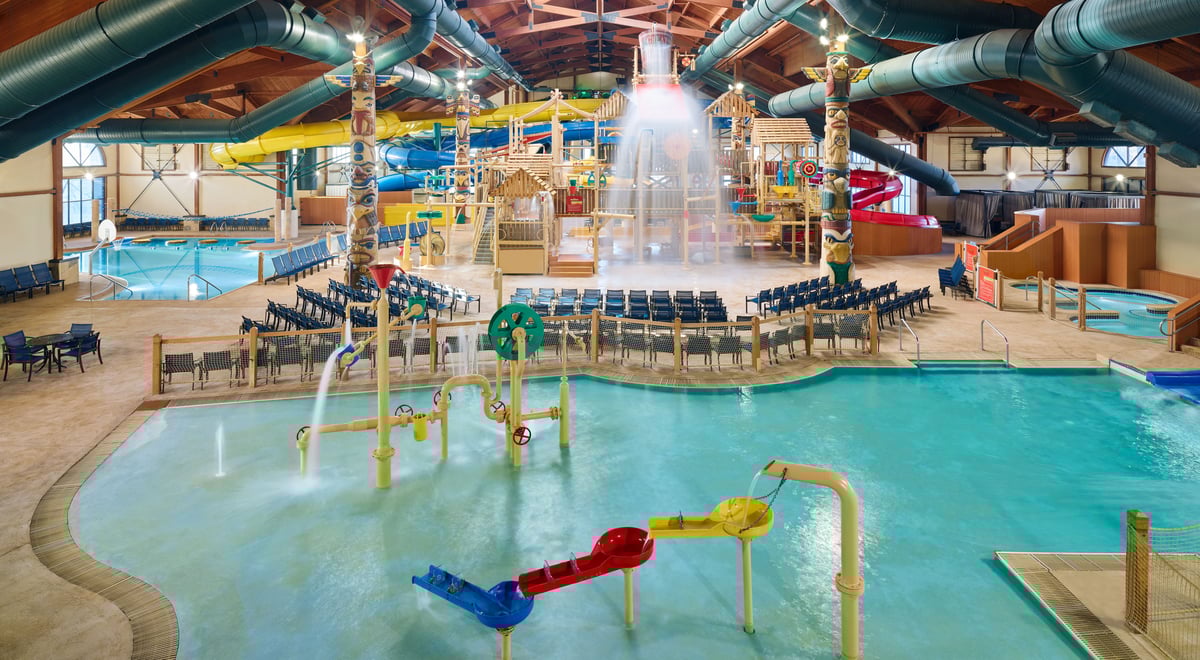 View of the Great Wolf Lodge indoor water park in Kansas City