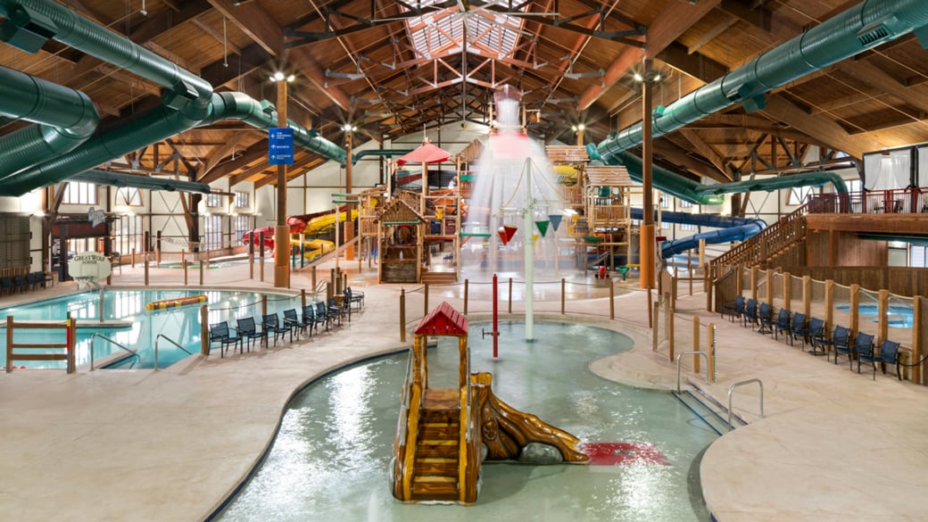 view of the Great Wolf Lodge indoor water park in Sandusky, OH
