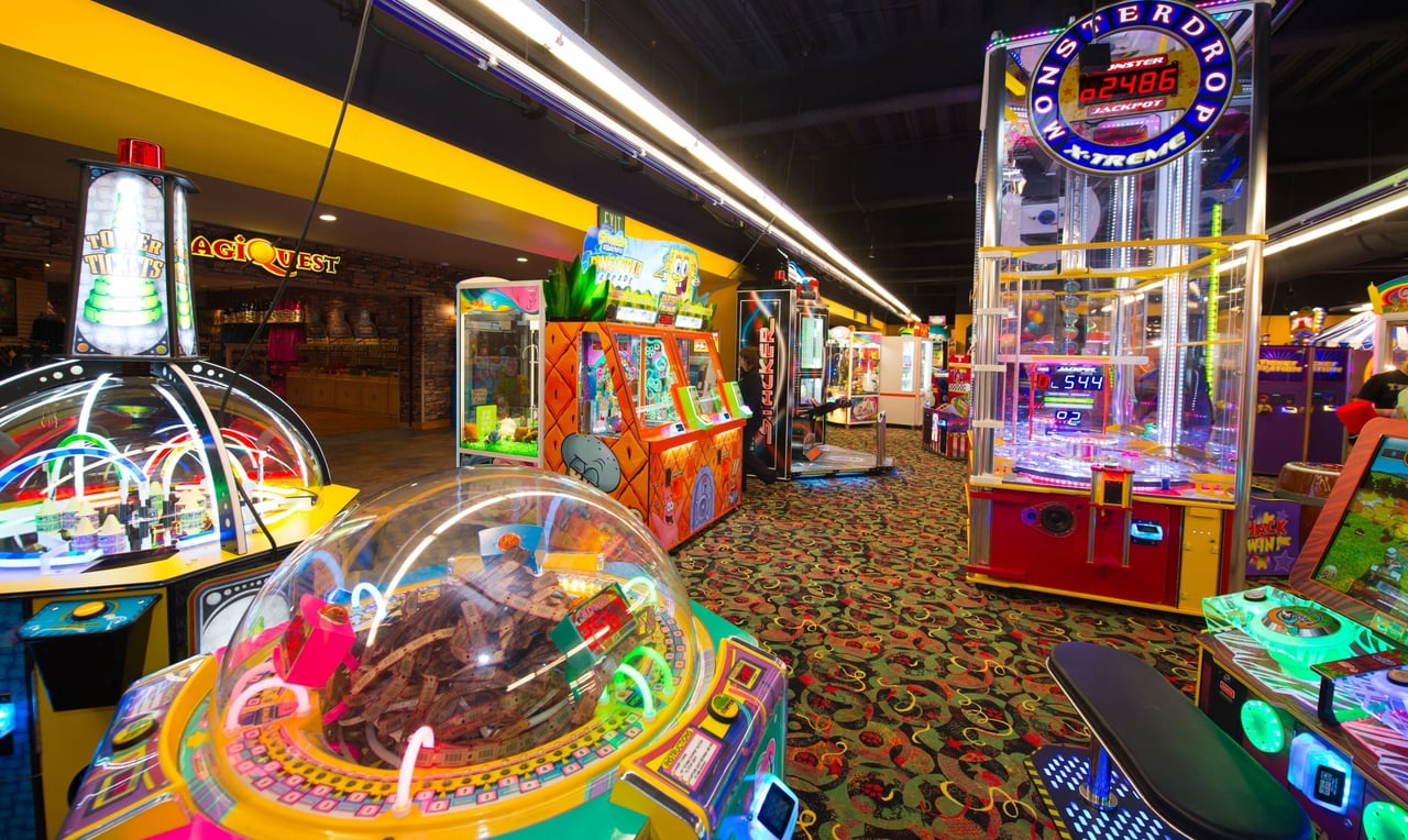 Close-up of games on arcade game targets