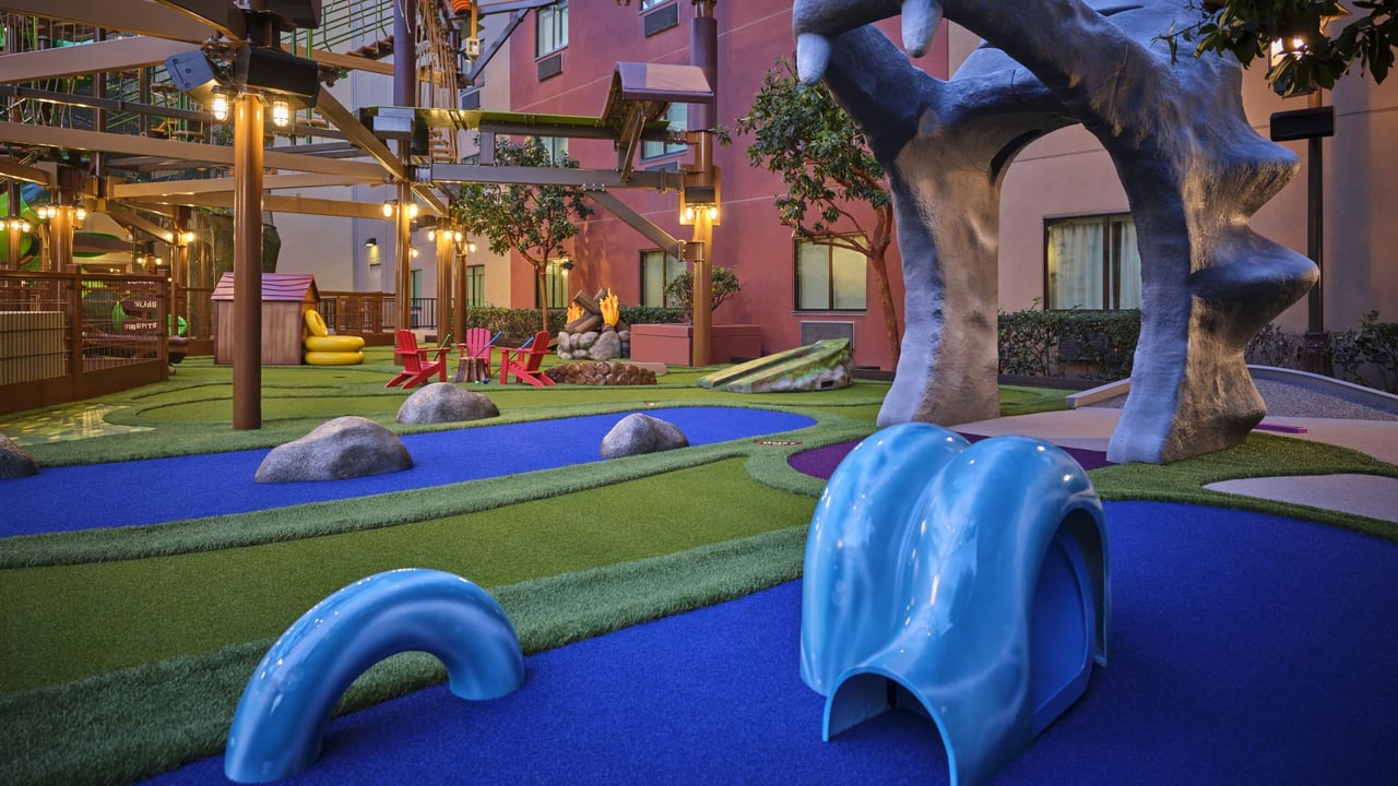 Family-friendly courtyard with play equipment