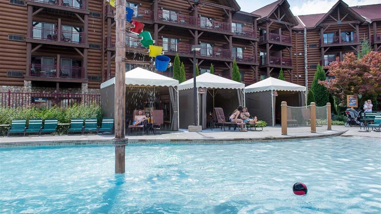 Outdoor cabanas near the pool