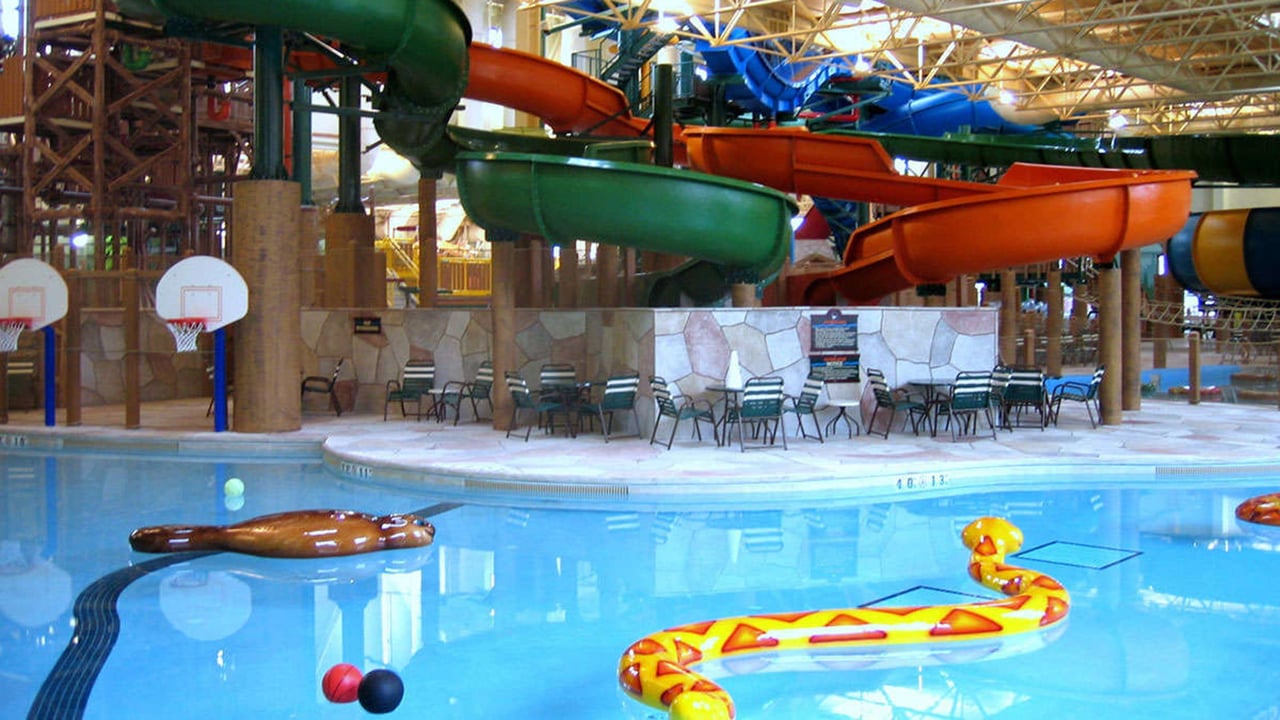 basketball hoops in an indoor pool