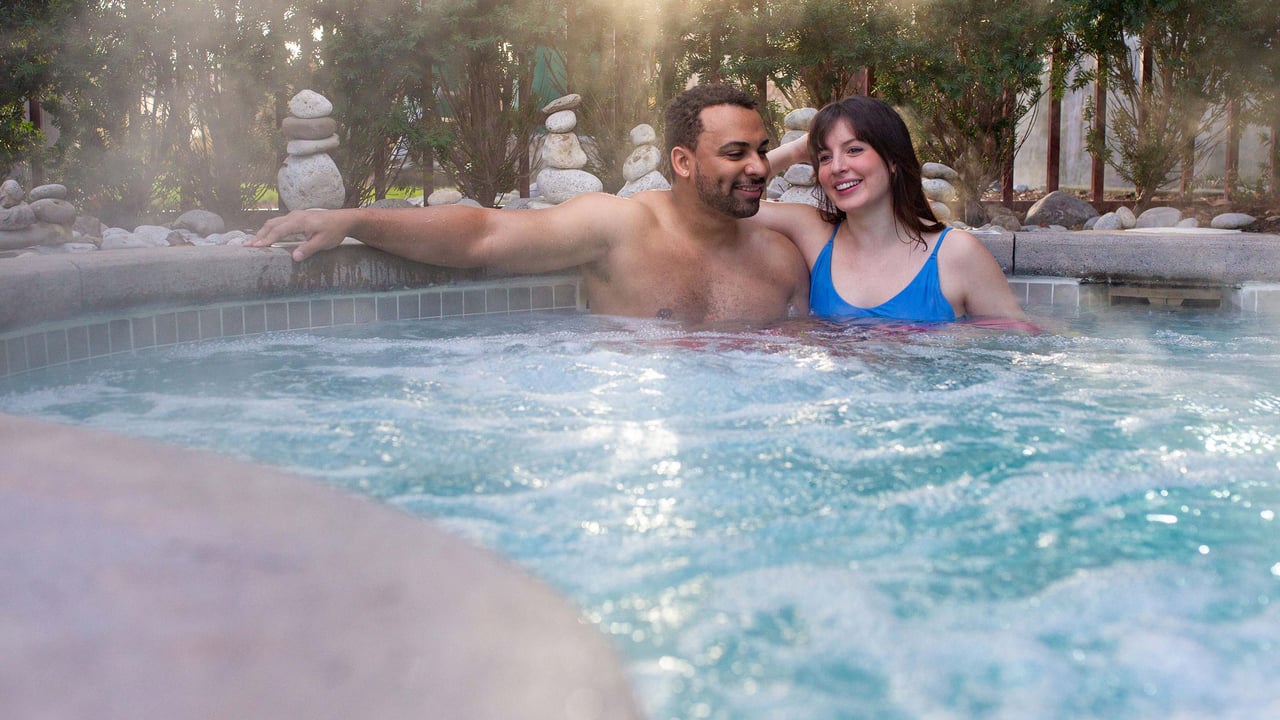 Couple in an outdoor hot tub