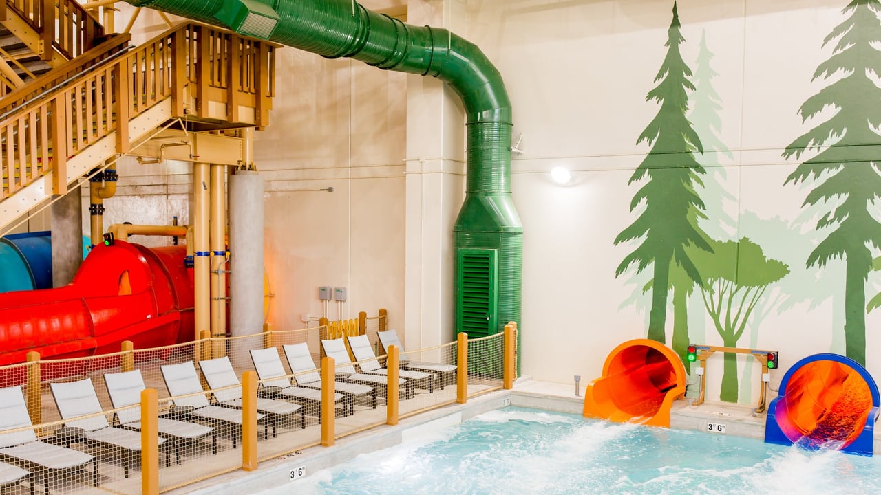 A view of the landing pool and exit of the waterslide