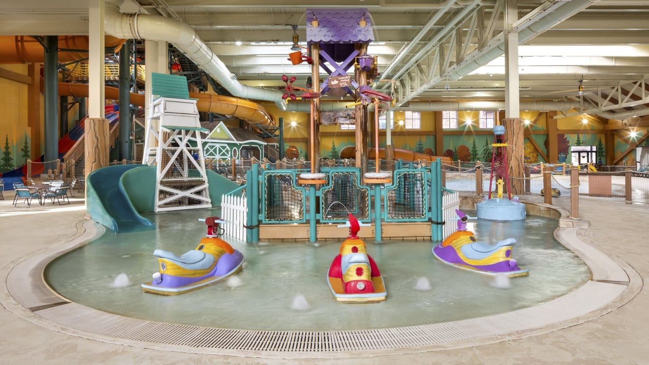 kiddie pool with multiple colorful slides