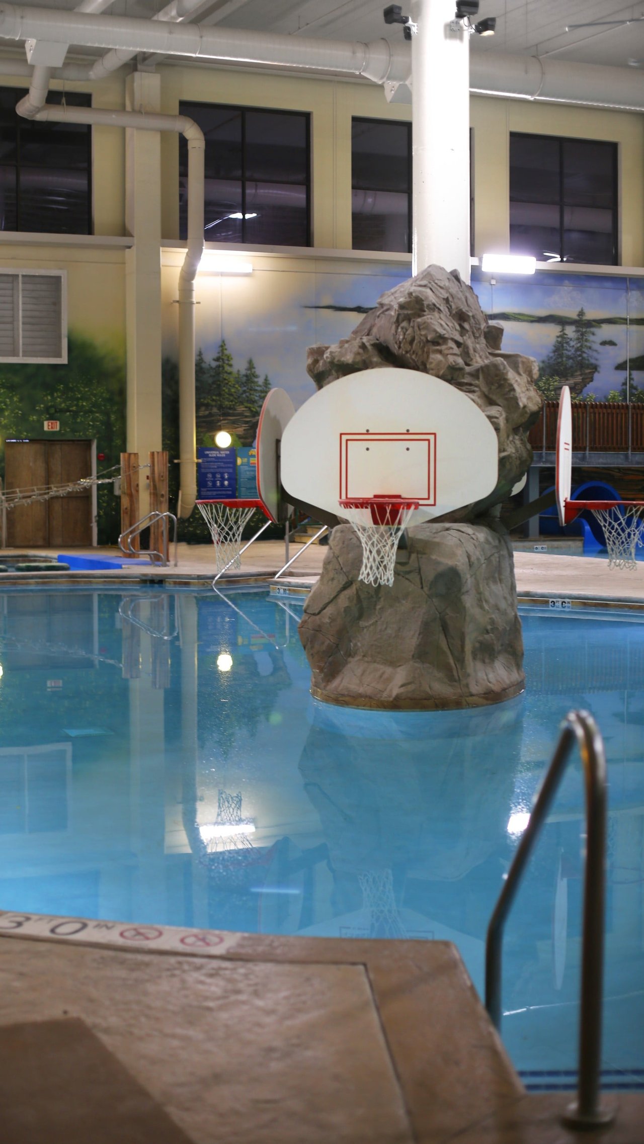 Basket ball hoop in the waterpark indoor pool