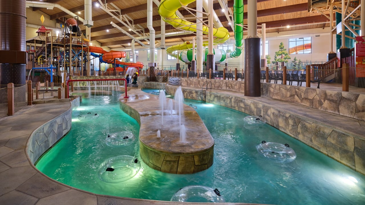 View of the lazy river at water park