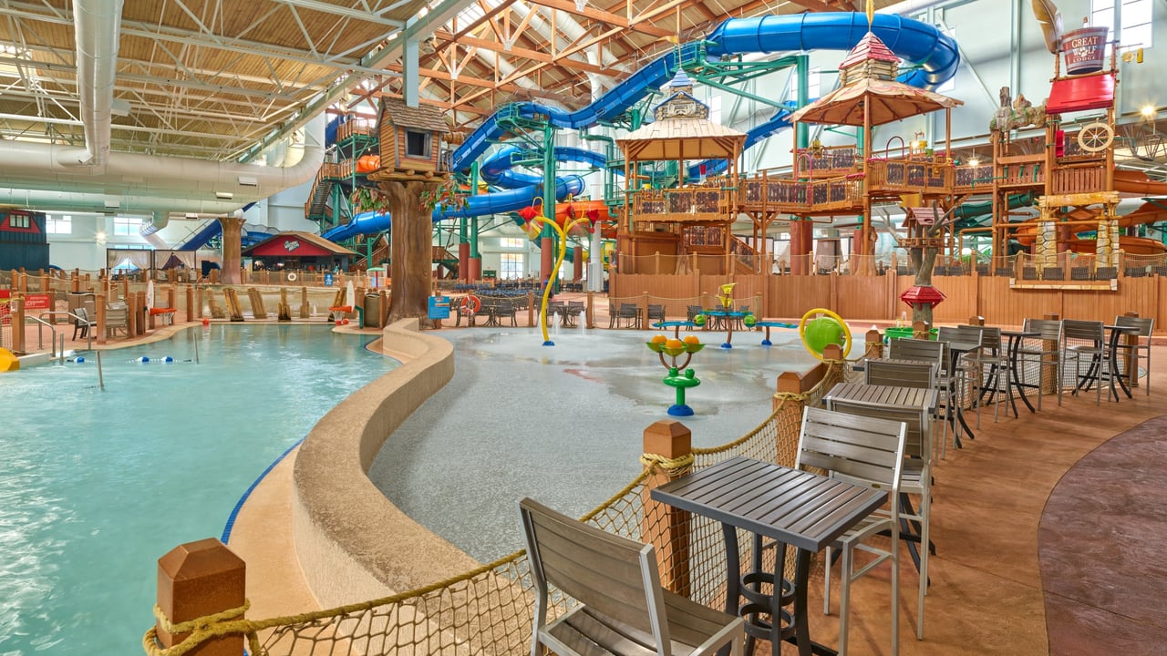 Indoor waterpark with multiple colorful slides