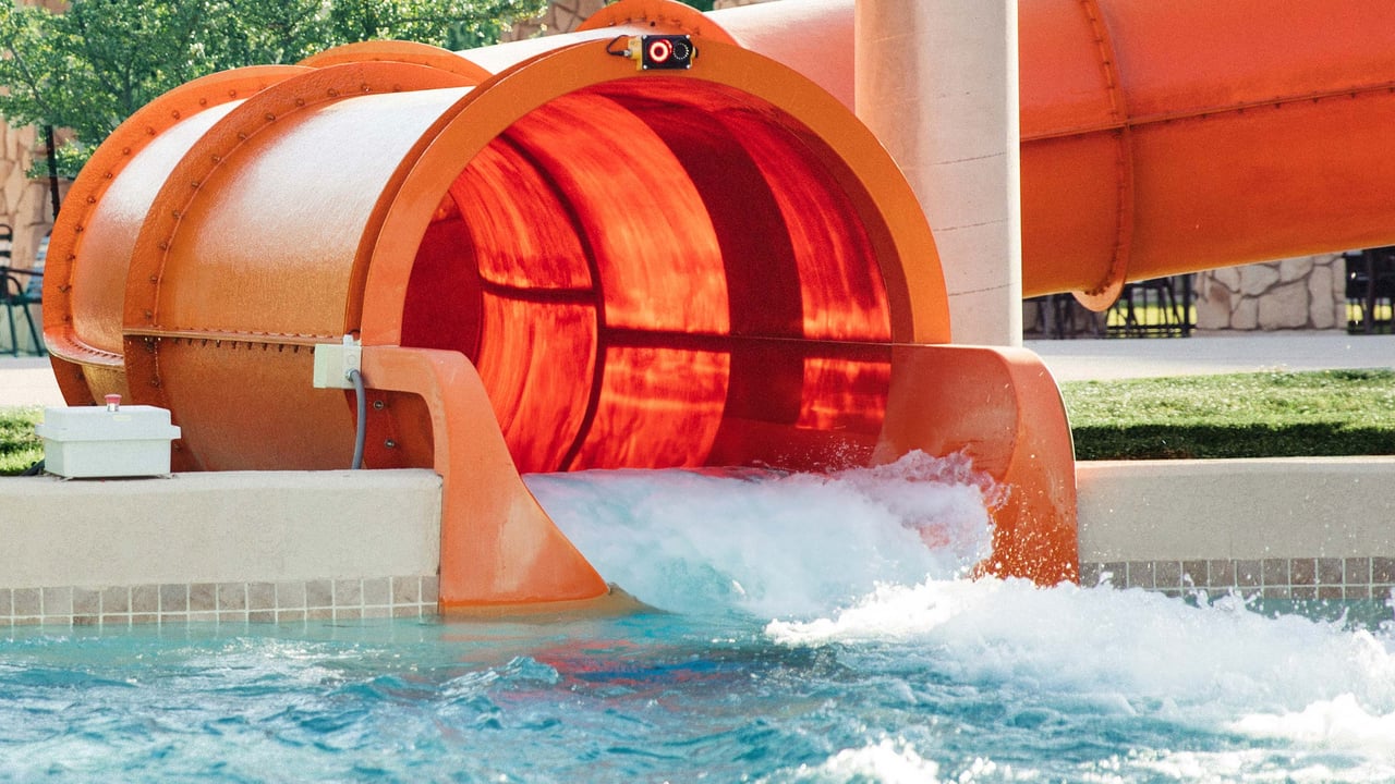 View of an outdoor orange water slide