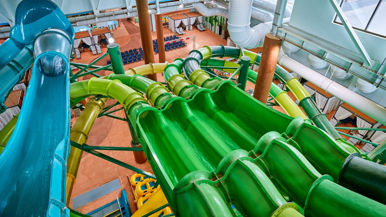 aerial view of the mat racer water slide in the Poconos