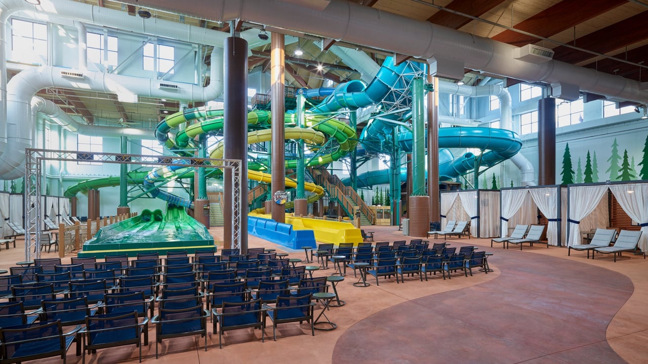 view of the water park slides in the Poconos