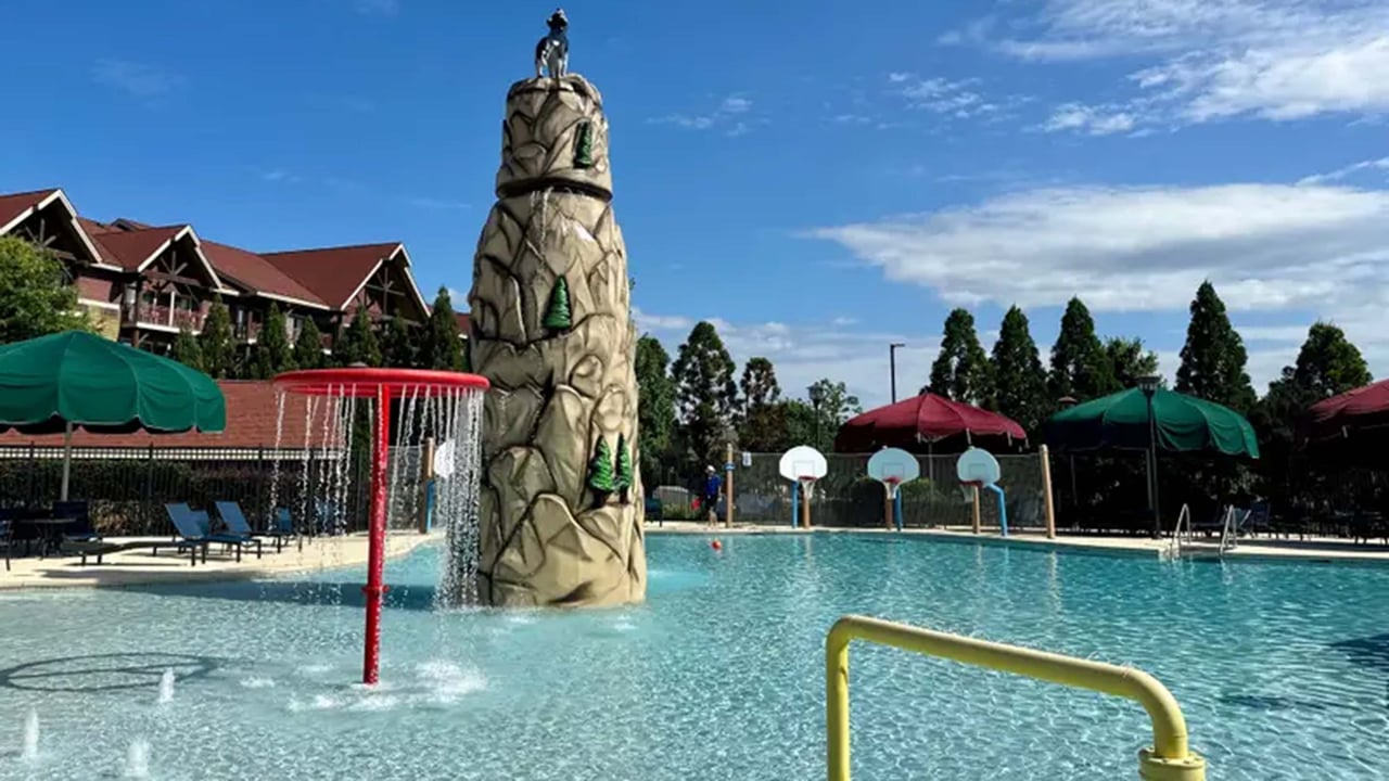 rock sculpture in an outdoor pool