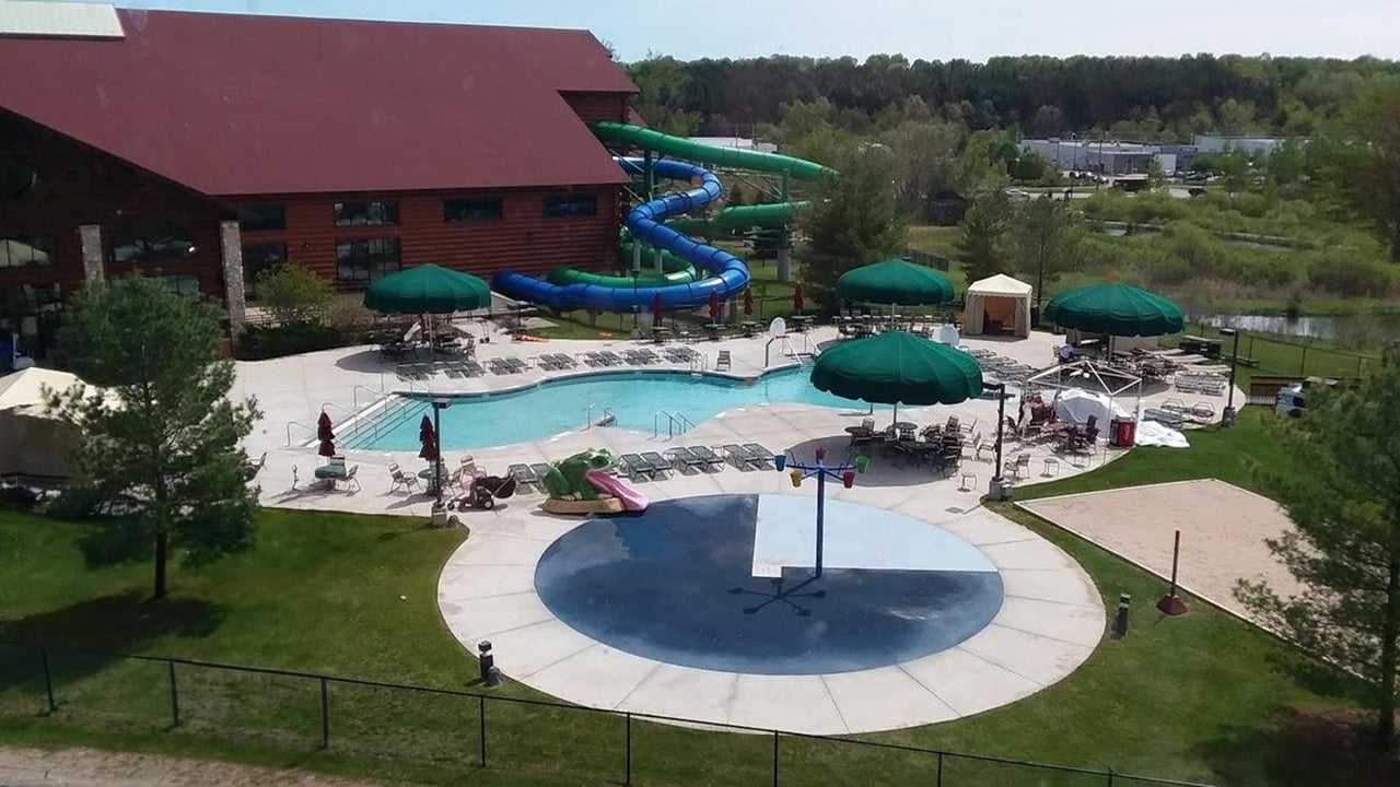 aerial view of an outdoor pool in Traverse City, MI