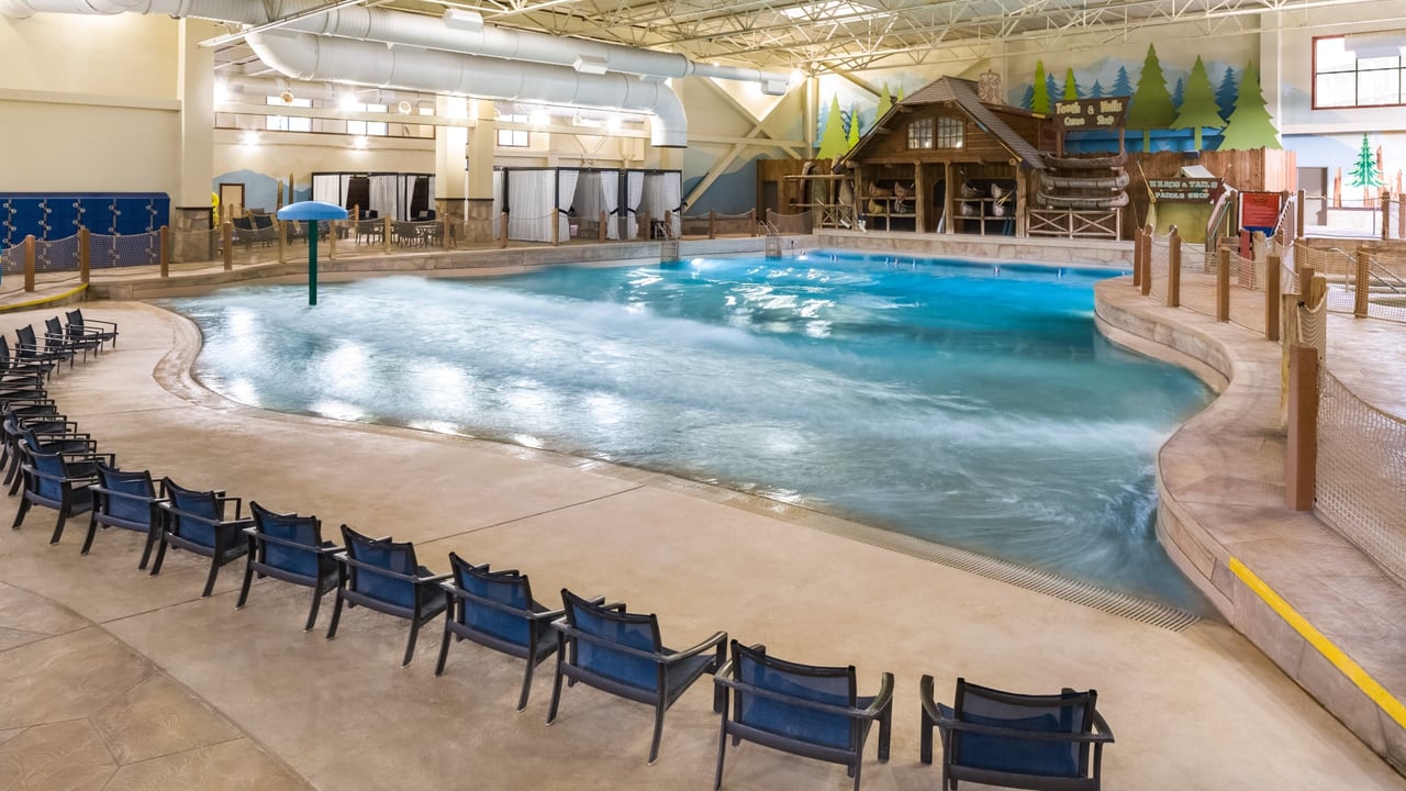 wide shot of Slap Tail Pond wave pool and seating area