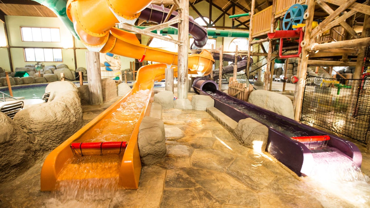 A purple and an orange water park slides