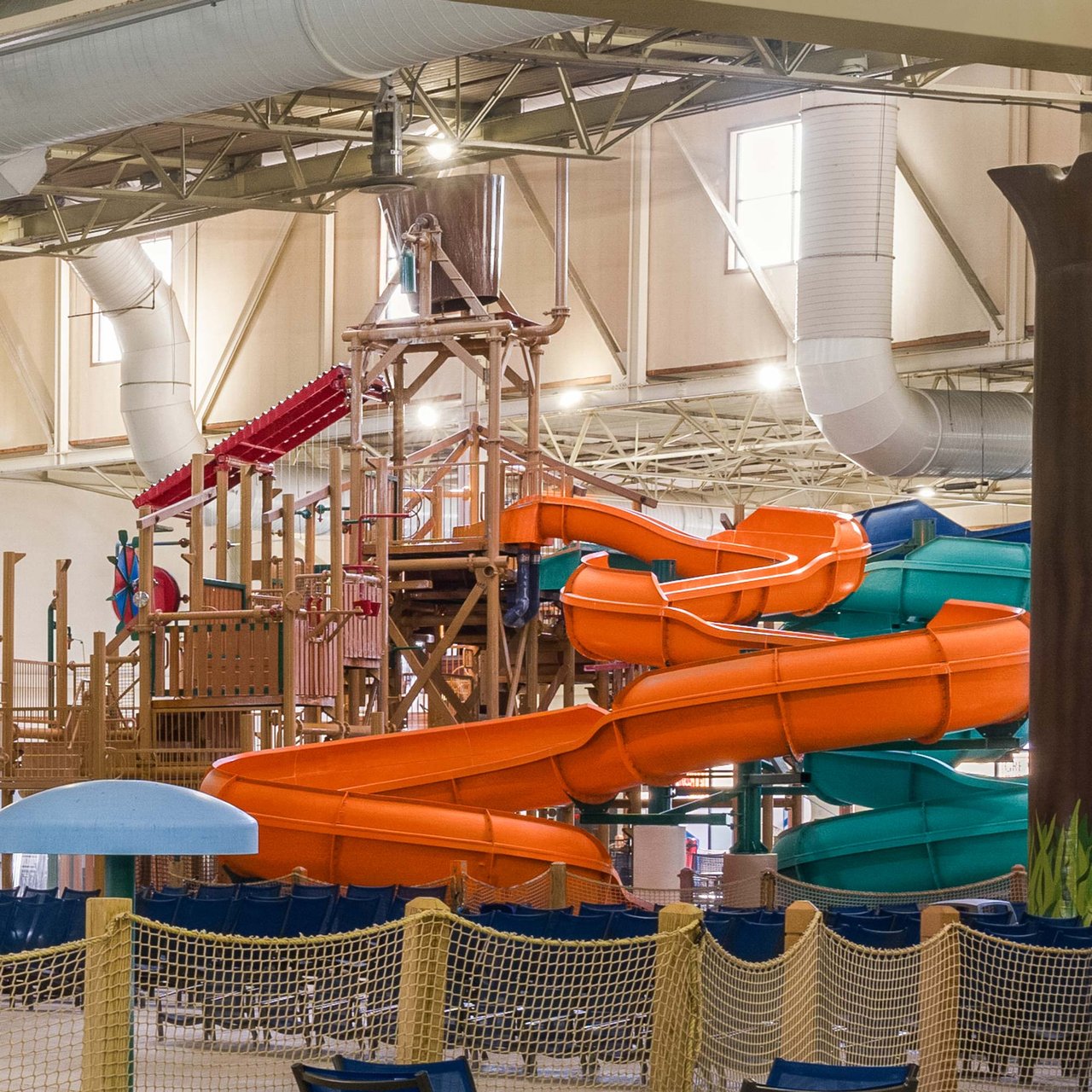 View of an orange and a green body water slides in Williamsburg Virginia