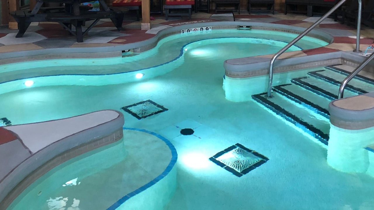 indoor hot tub at night