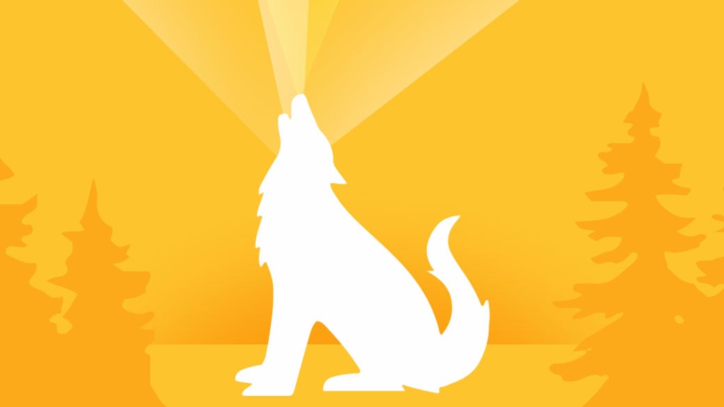 illustration of a white wolf on a yellow background