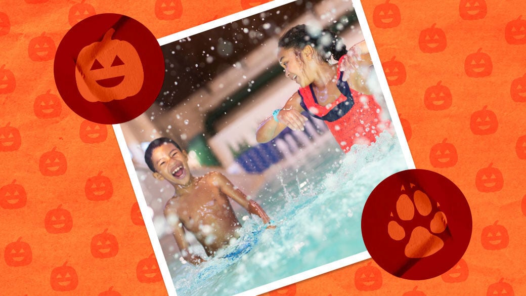 Sister and brother runing in an indoor pool