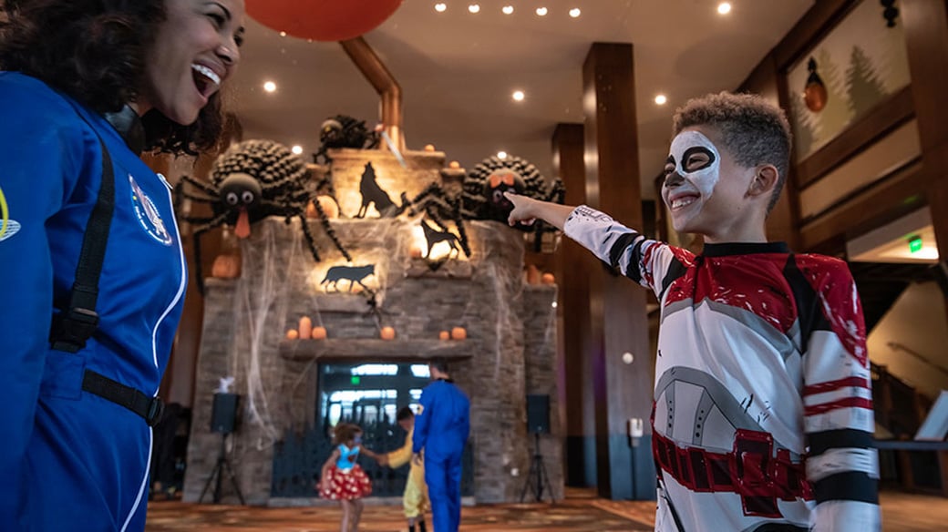 Kids dressed up in Halloween costume at Great Wolf Lodge