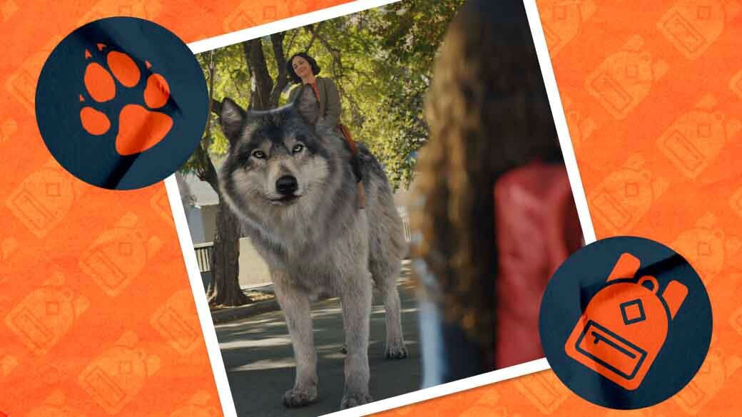 Mother riding on a wolf