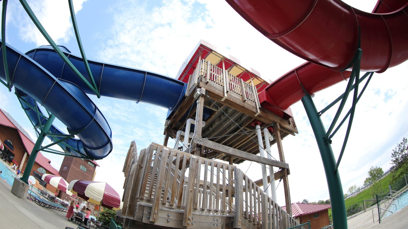 View of two outdoor water slides
