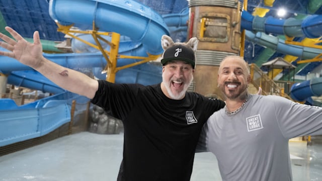 Joey Fatone and Lance Bass at Great Wolf Lodge indoor water park