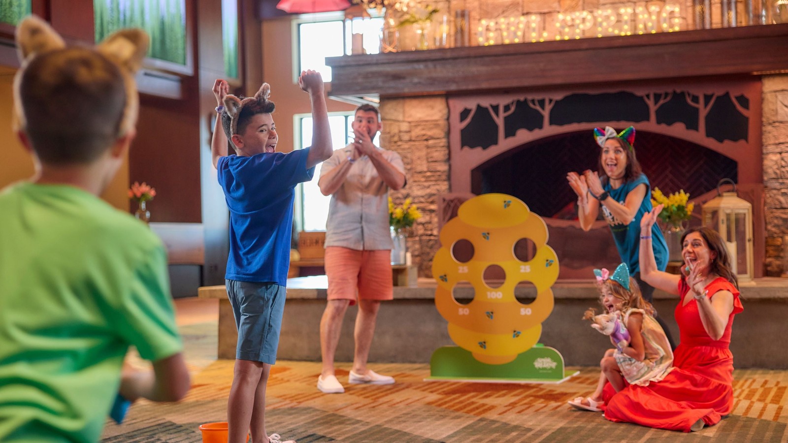 Family playing a fun indoor game